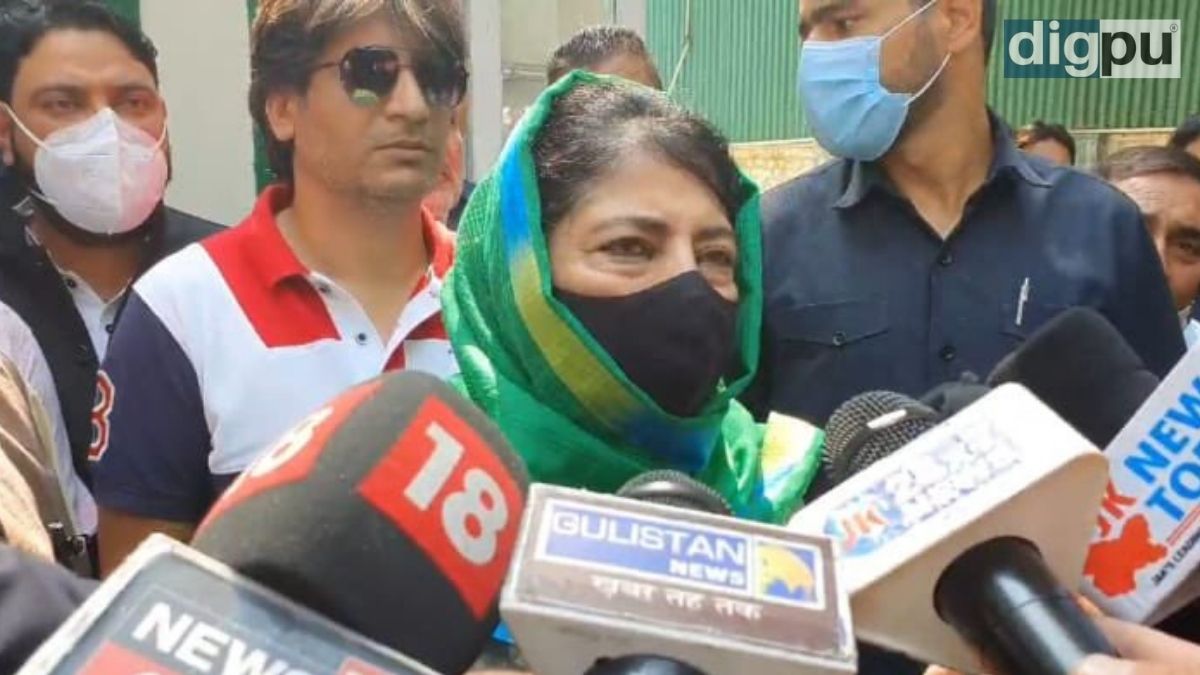 Mehbooba Mufti speaking to media