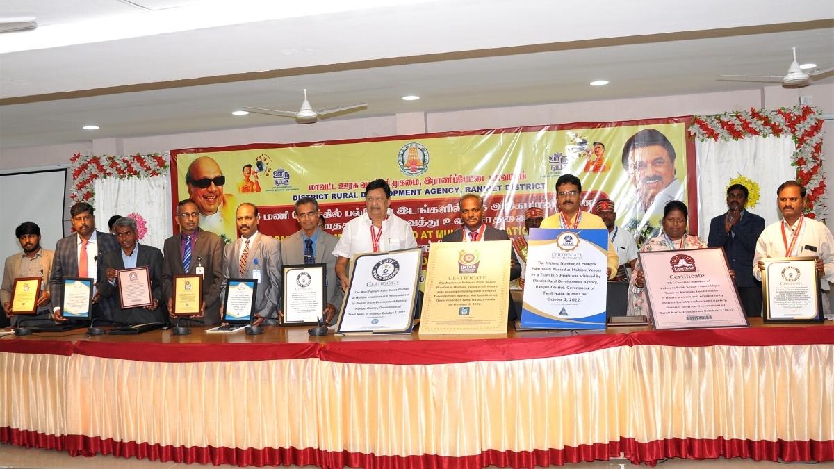 DRDA of Ranipet District in TN has planted as many as 52.81 Lakhs Palmyra Palm Seeds in 5 Hours and sets Elite World Records